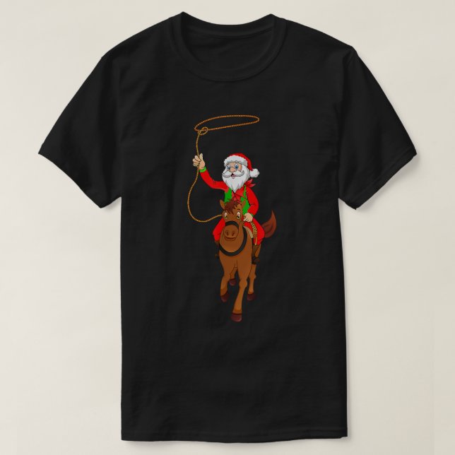 Cowboy Santa Claus Riding A Horse Christmas Cowboy T Shirt (Design framsida)