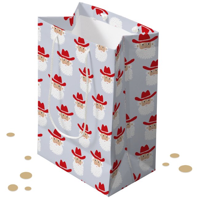 Cowboy Santa Claus Western Christmas Blue (Fun Cowboy Santa Claus Western themed Christmas Holiday gift bag)