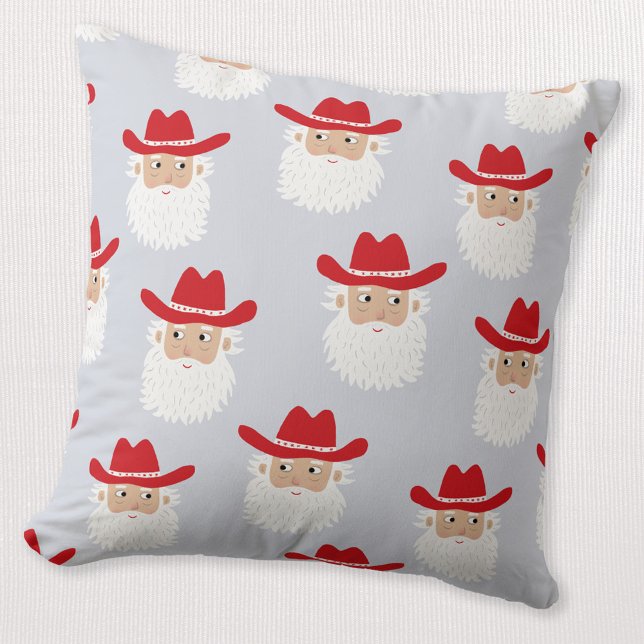 Cowboy Santa Claus Western Christmas Blue Kudde (Fun Cowboy Santa Claus Western Holidays Christmas throw pillow)