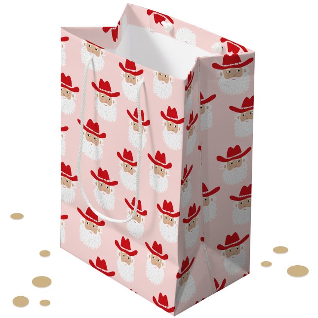 Cowboy Santa Claus Western Christmas Pink (Fun Cowboy Santa Claus Western themed Christmas Holiday gift bag)