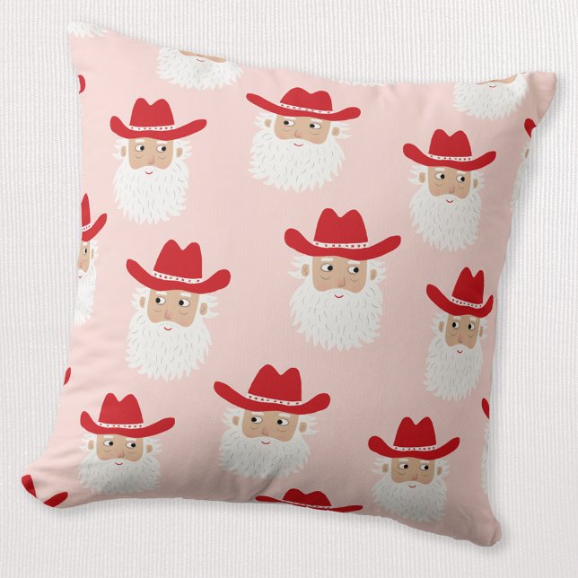 Cowboy Santa Claus Western jul rosa Kudde (Fun Cowboy Santa Claus Western Holidays Christmas throw pillow)