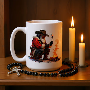Cowboy Santa grillar campingtorkad marshmallow Kaffemugg