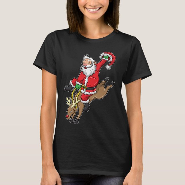Cowboy Santa Julafton Reindeer Rodeo-jul i Texa T Shirt (Framsida)
