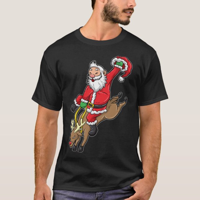 Cowboy Santa Julafton Reindeer Rodeo-jul i Texa T Shirt (Framsida)