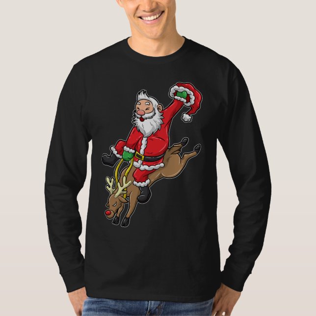 Cowboy Santa Julafton Reindeer Rodeo-jul i Texa T Shirt (Framsida)