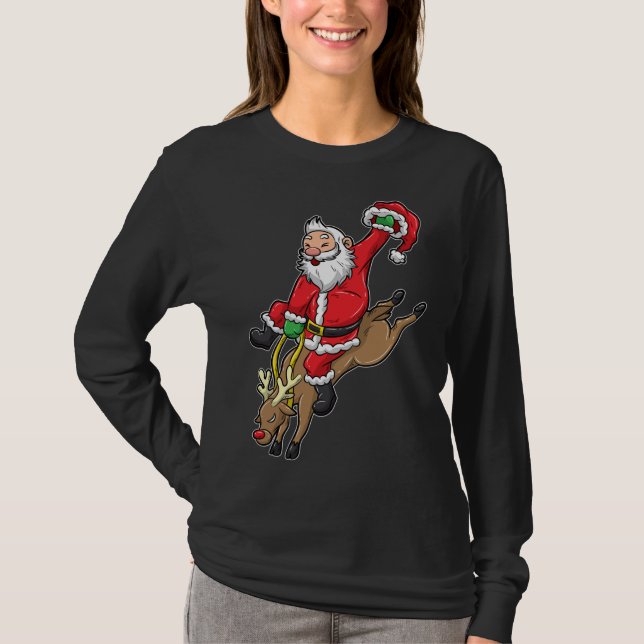 Cowboy Santa Julafton Reindeer Rodeo-jul i Texa T Shirt (Framsida)