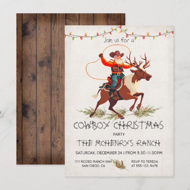 Cowboy Santa Reindeer jul Party Inbjudningar (Fram/baksida)