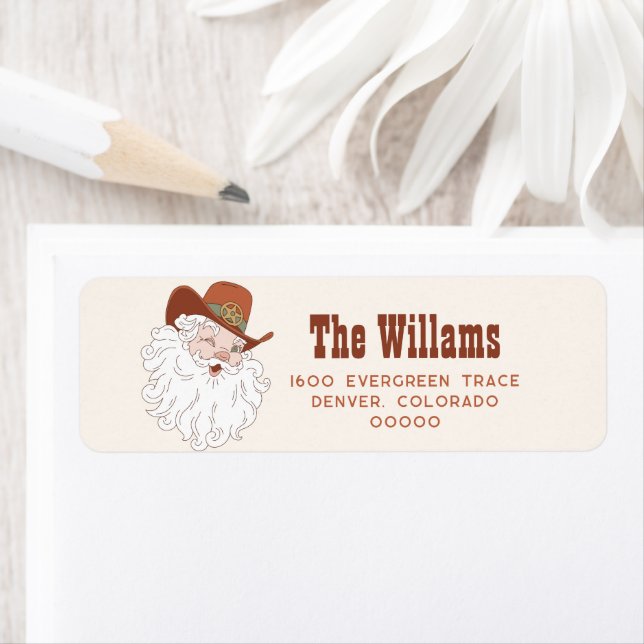 Cowboy Santa-Returetiketter Returadress Etikett (Insitu)