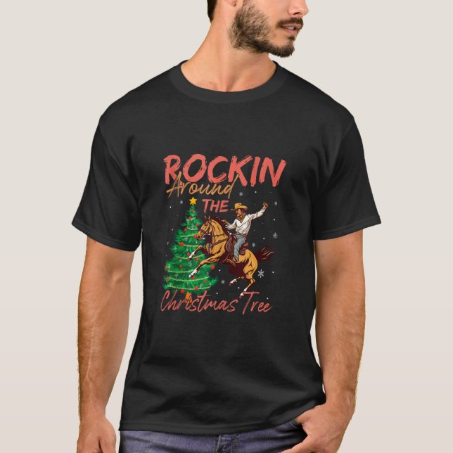 Cowboy Santa Ride Horse Rocking runt jultomten T Shirt (Framsida)