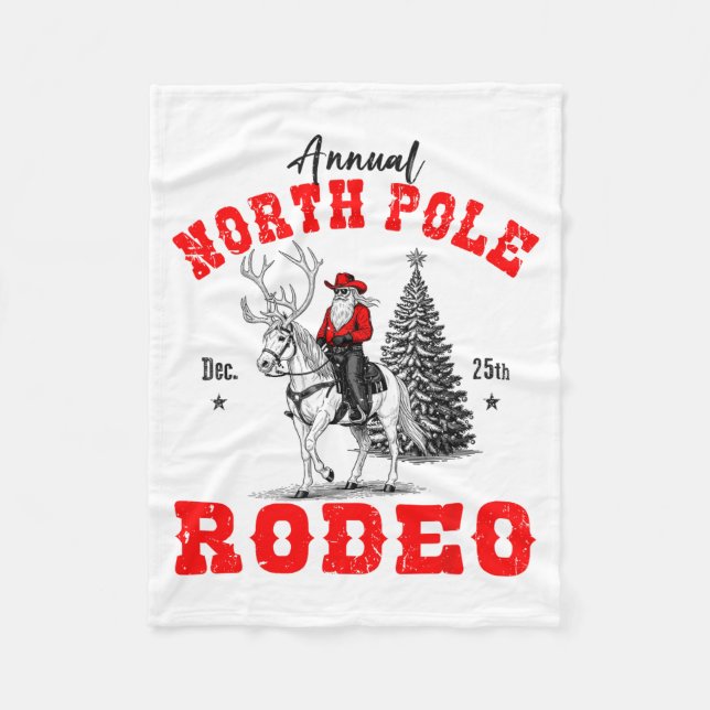 Cowboy Santa Riding Reindeer North Le Rodeo Christ Fleecefilt (Framsidan)