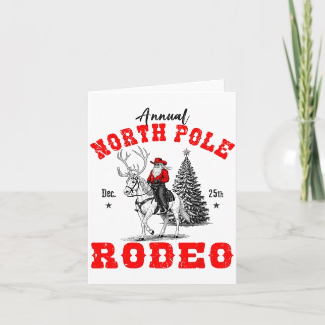 Cowboy Santa Riding Reindeer North Le Rodeo Christ Kort (Framsida)