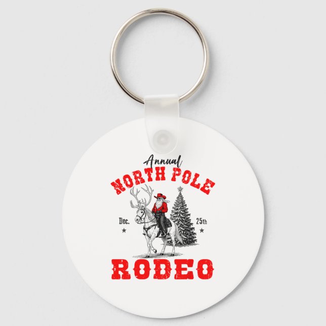 Cowboy Santa Riding Reindeer North Le Rodeo Christ Nyckelring (Framsida)