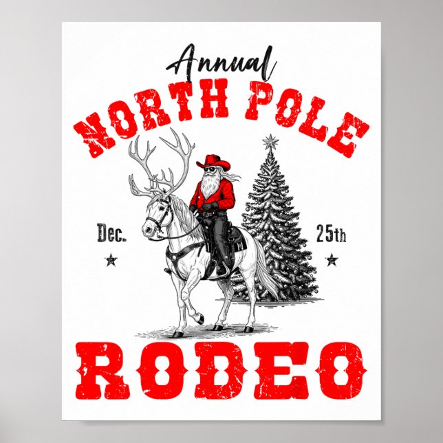 Cowboy Santa Riding Reindeer North Le Rodeo Christ Poster (Framsidan)