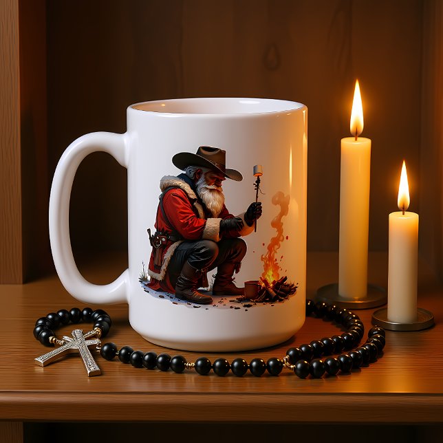Cowboy Santa Roasts Campfire Marshmallow Kaffemugg (Skapare uppladdad)