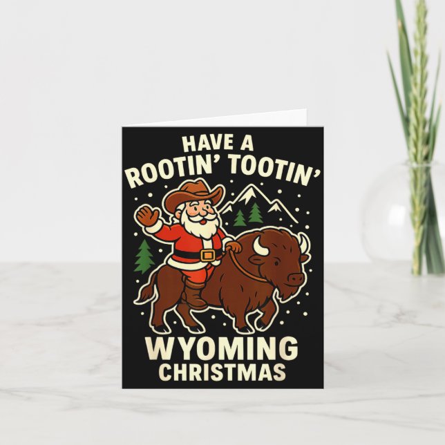 Cowboy Santa Shirt Wyoming Christmas Buffalo Holid Kort (Framsida)