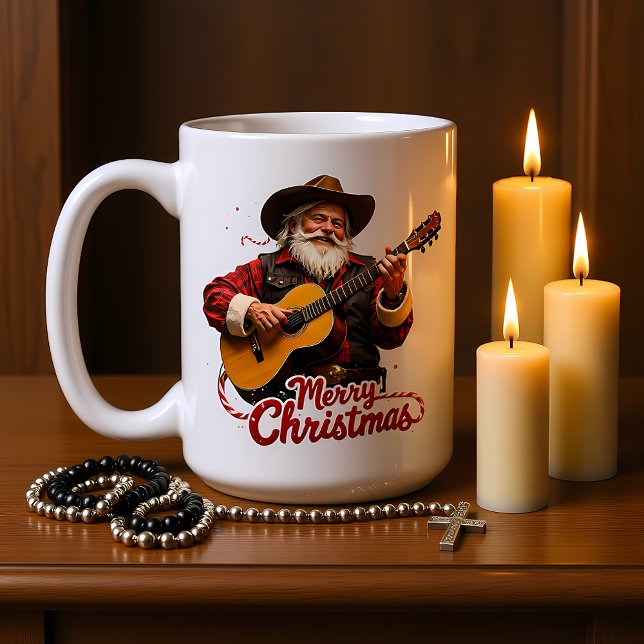Cowboy Santa Sings Christmas Tune Kaffemugg (Skapare uppladdad)