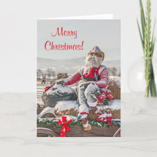 Cowboy Santa Wagon med Hay Bales Helgkort