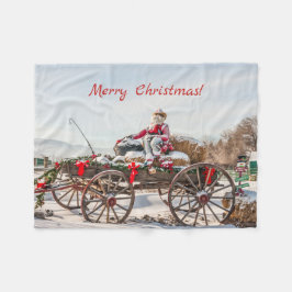 Cowboy Santa - Wagon with Hay Bales Fleecefilt