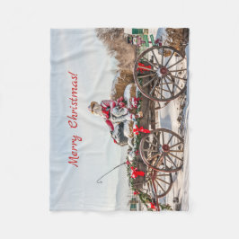Cowboy Santa - Wagon with Hay Bales Fleecefilt