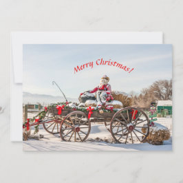 Cowboy Santa - Wagon with Hay Bales Julkort
