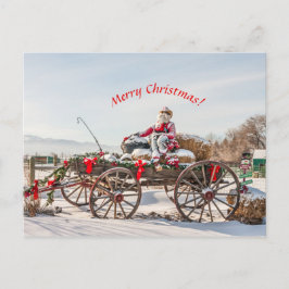 Cowboy Santa - Wagon with Hay Bales Vykort