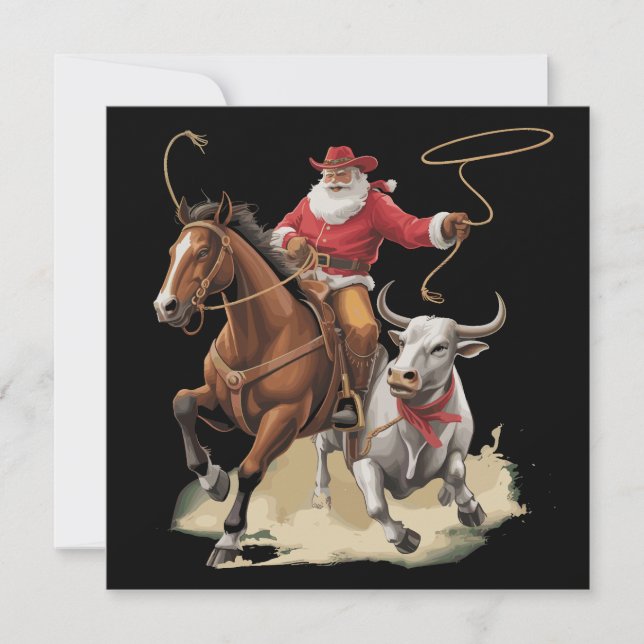 Cowboy Santa Western Roping Christmas Vintage  Julkort (Framsida)