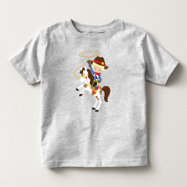 Cowboy, Sheriff, Häst, Lasso, Western, Blont Hår T Shirt (Framsida)