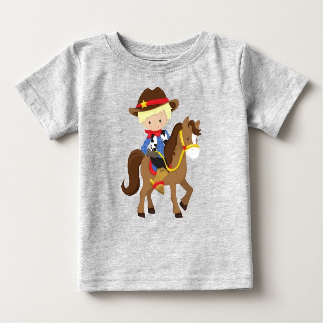 Cowboy, Sheriff, Häst, Western, Blont Hår T Shirt (Framsida)