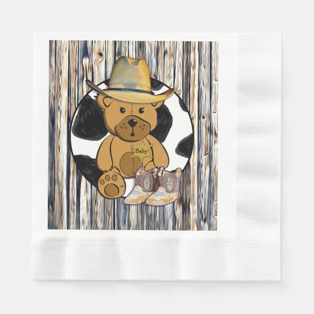 Cowboy sheriff Nalle Baby Shower Napkins Pappersservett (Framsidan)