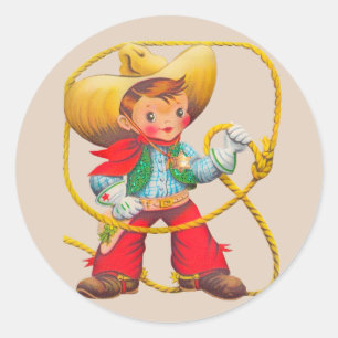 Cowboy Sherriff Boy Födelsedagsfest Runt Klistermärke