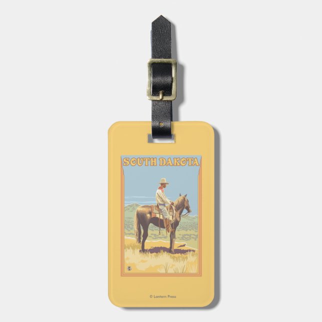 Cowboy (sidan beskådar), South Dakota Bagagebricka (Vertikal Framsida)