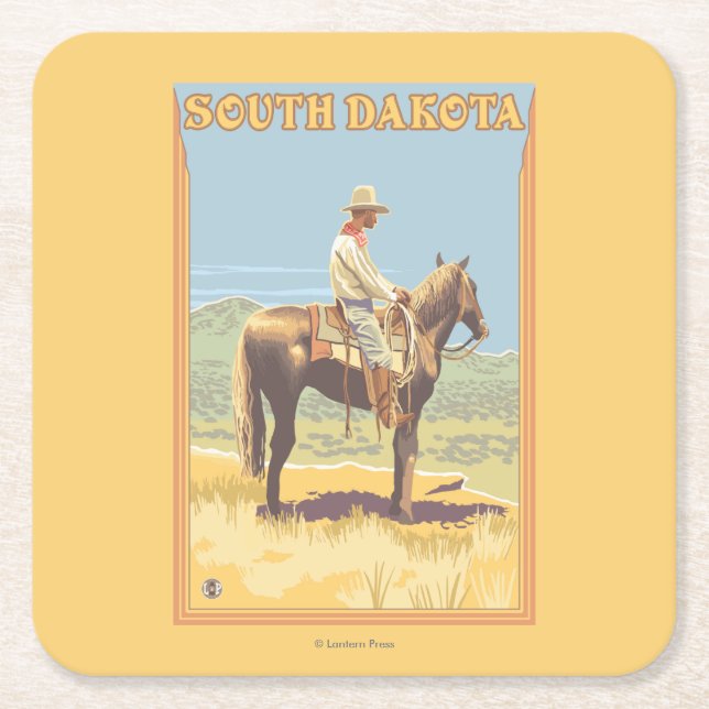Cowboy (sidan beskådar), South Dakota Underlägg Papper Kvadrat (Framsidan)
