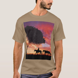 Cowboy Silhouette och japansk Sakura Cherry Bloss T Shirt