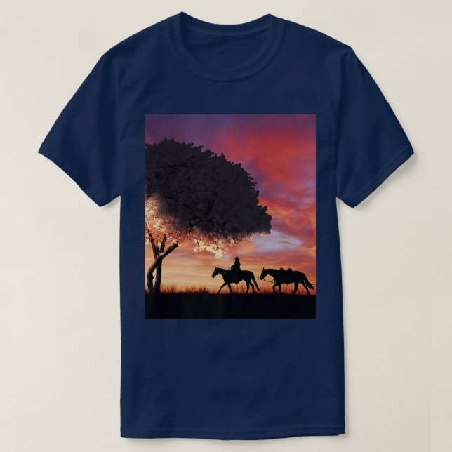 Cowboy Silhouette och japansk Sakura Cherry Bloss T Shirt (Design framsida)