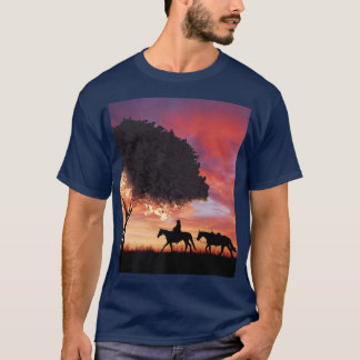 Cowboy Silhouette och japansk Sakura Cherry Bloss T Shirt