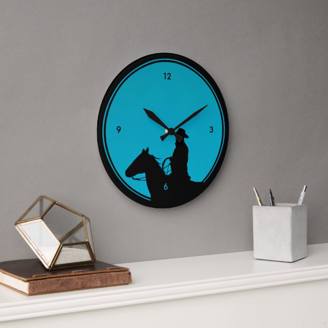 Cowboy Silhouette on Turquoise Stor Klocka (Kontor)