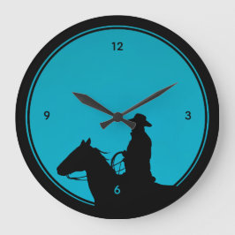 Cowboy Silhouette on Turquoise Stor Klocka