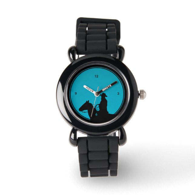 Cowboy Silhouette on Turquoise Watch Armbandsur (Framsida)