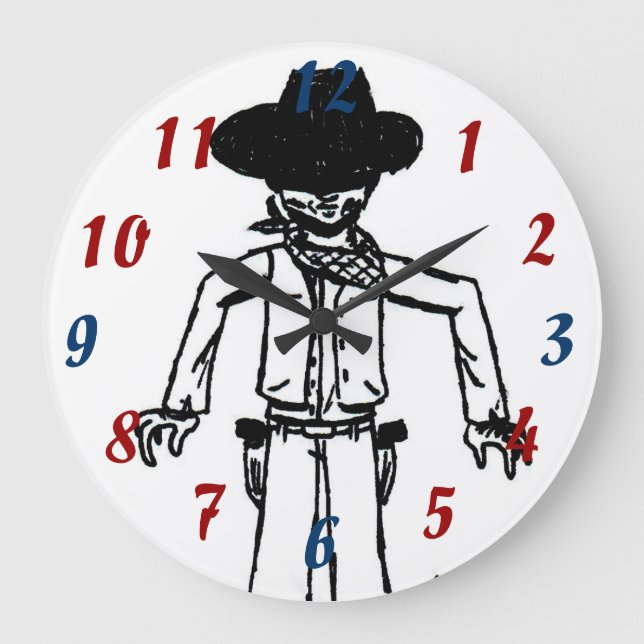 Cowboy Sketch Clock Stor Klocka (Framsida)