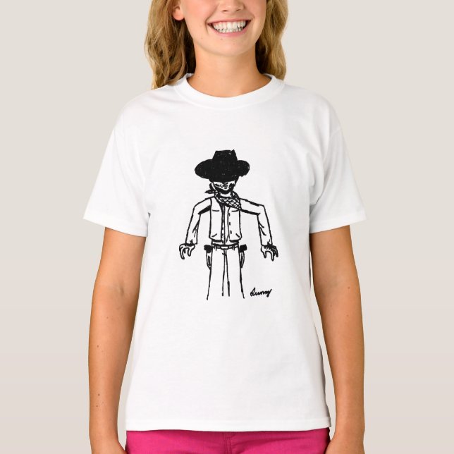 Cowboy Sketch Girls Baby Doll T-Shirt (Framsida)