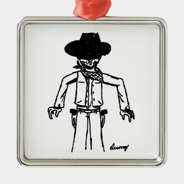 Cowboy Sketch Square Ornament (Framsidan)