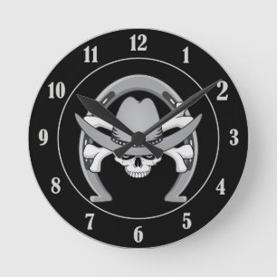 Cowboy Skull Horseshoe Rund Klocka