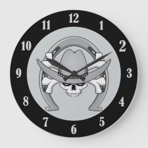 Cowboy Skull Horseshoe Stor Klocka