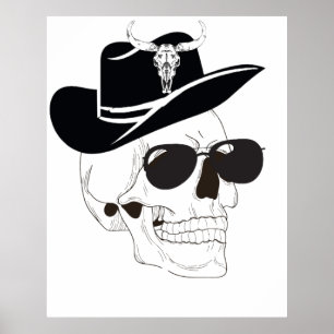 Cowboy Skull med solglasögon och hatt - Western Go Poster