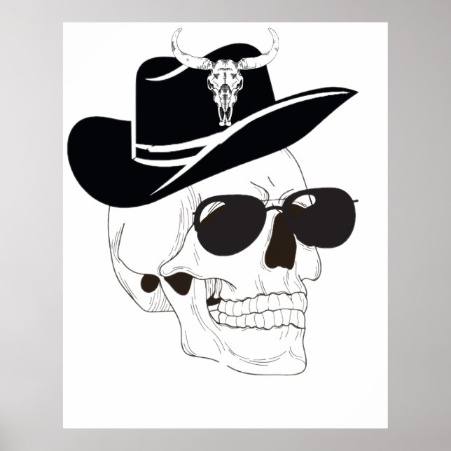 Cowboy Skull med solglasögon och hatt - Western Go Poster (Framsidan)