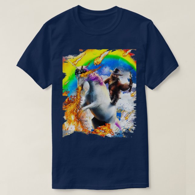 Cowboy Sloth on Rainbow Fire Unicorn T Shirt (Design framsida)