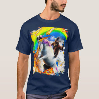 Cowboy Sloth on Rainbow Fire Unicorn T Shirt