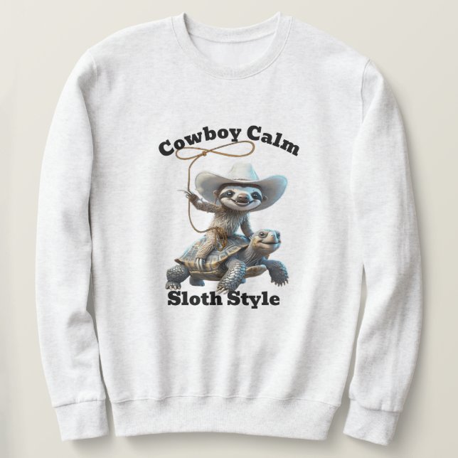 Cowboy Sloth Wrangler Sweats - Relaxed Lifestyle Lång Ärmad Tröja (Design framsida)