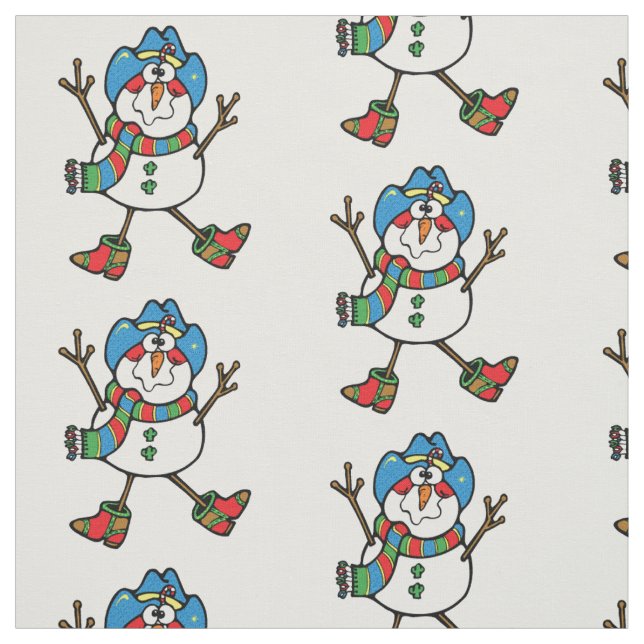 Cowboy Snögubbe Helgdag Fabric Tyg (Provkarta)