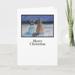 Cowboy Snögubbe & Horse Julvinter Scene Helgkort